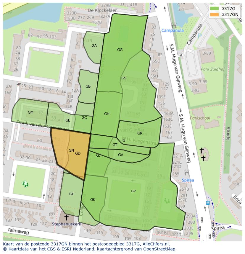 Afbeelding van het postcodegebied 3317 GN op de kaart.