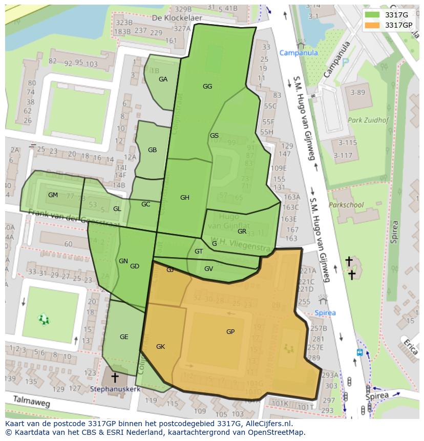 Afbeelding van het postcodegebied 3317 GP op de kaart.