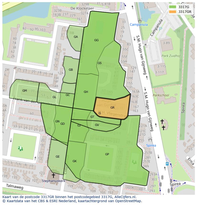 Afbeelding van het postcodegebied 3317 GR op de kaart.