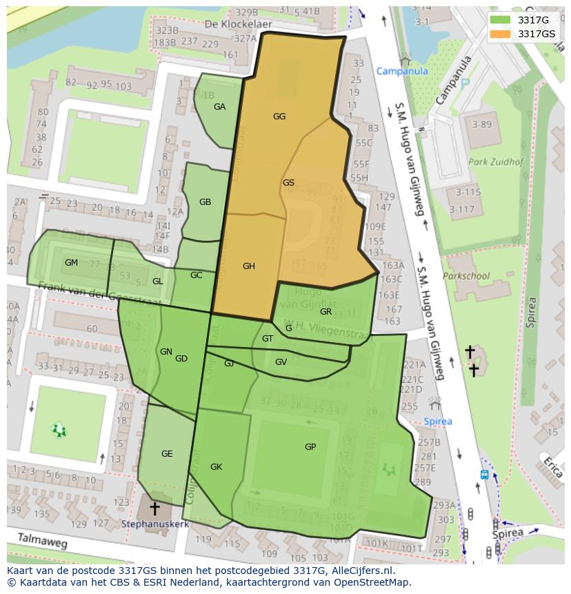 Afbeelding van het postcodegebied 3317 GS op de kaart.