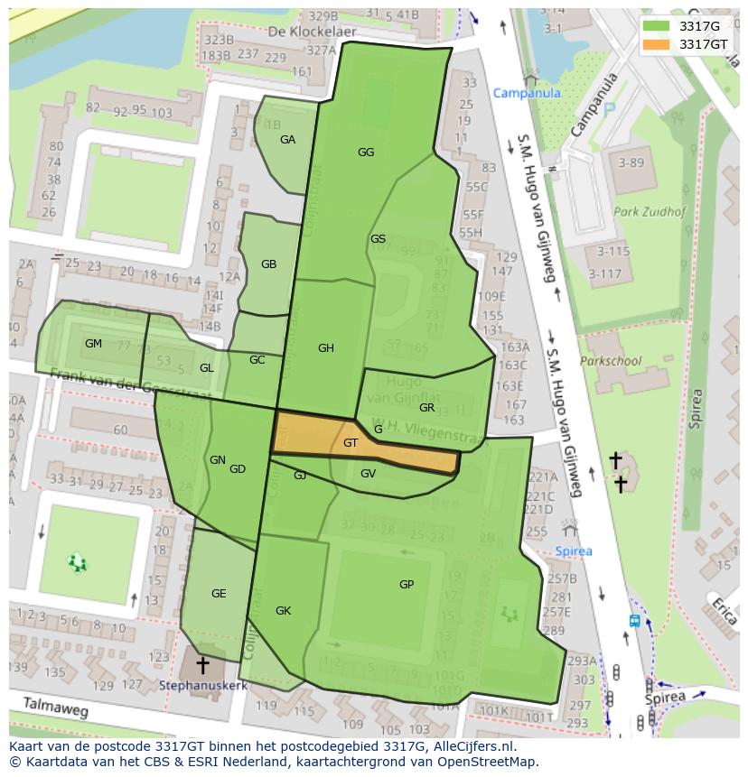 Afbeelding van het postcodegebied 3317 GT op de kaart.