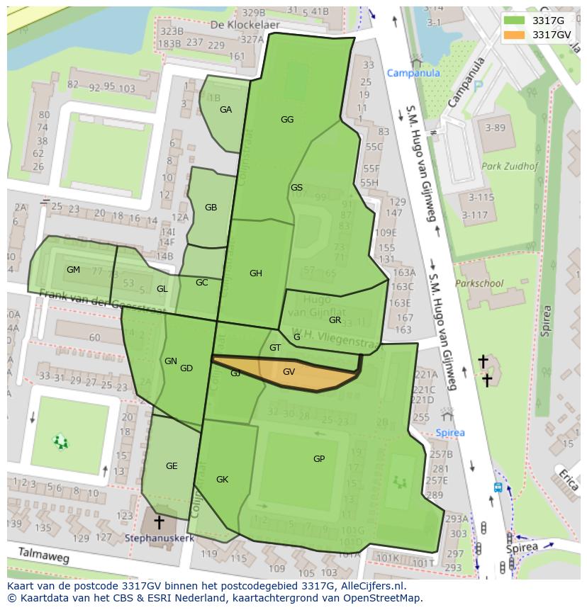 Afbeelding van het postcodegebied 3317 GV op de kaart.
