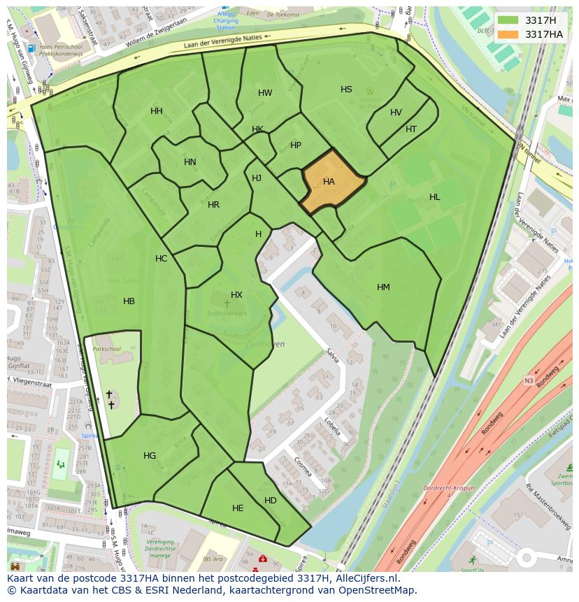 Afbeelding van het postcodegebied 3317 HA op de kaart.