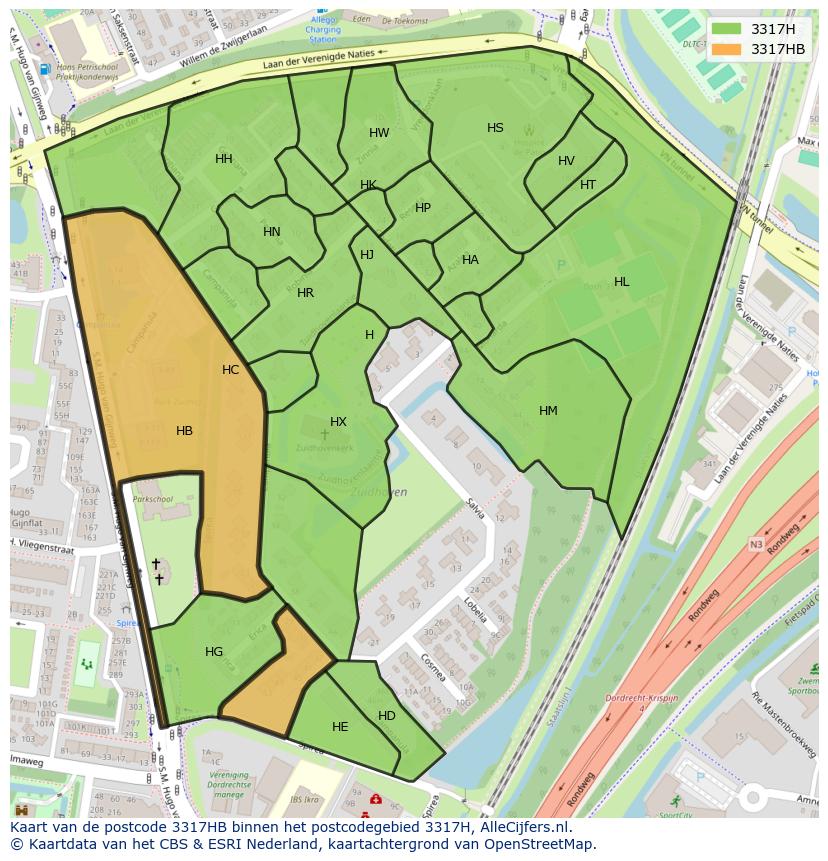 Afbeelding van het postcodegebied 3317 HB op de kaart.