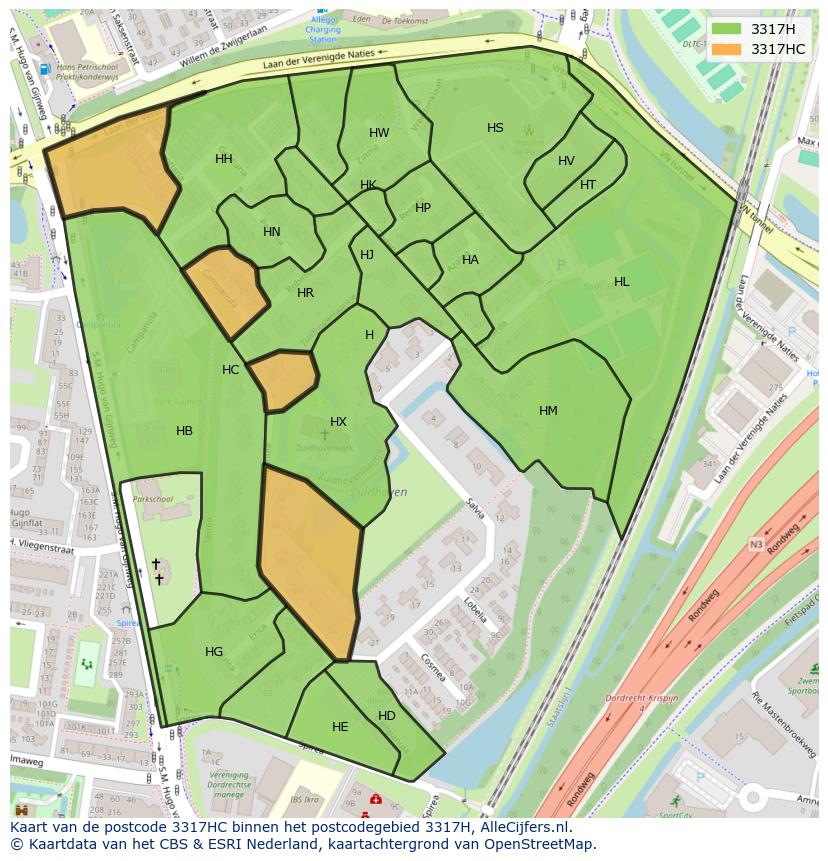 Afbeelding van het postcodegebied 3317 HC op de kaart.