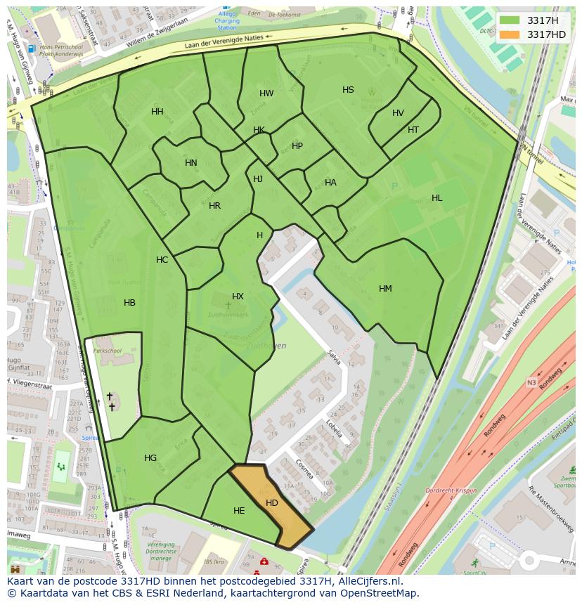 Afbeelding van het postcodegebied 3317 HD op de kaart.
