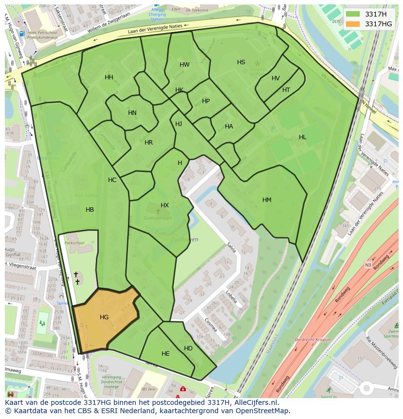 Afbeelding van het postcodegebied 3317 HG op de kaart.