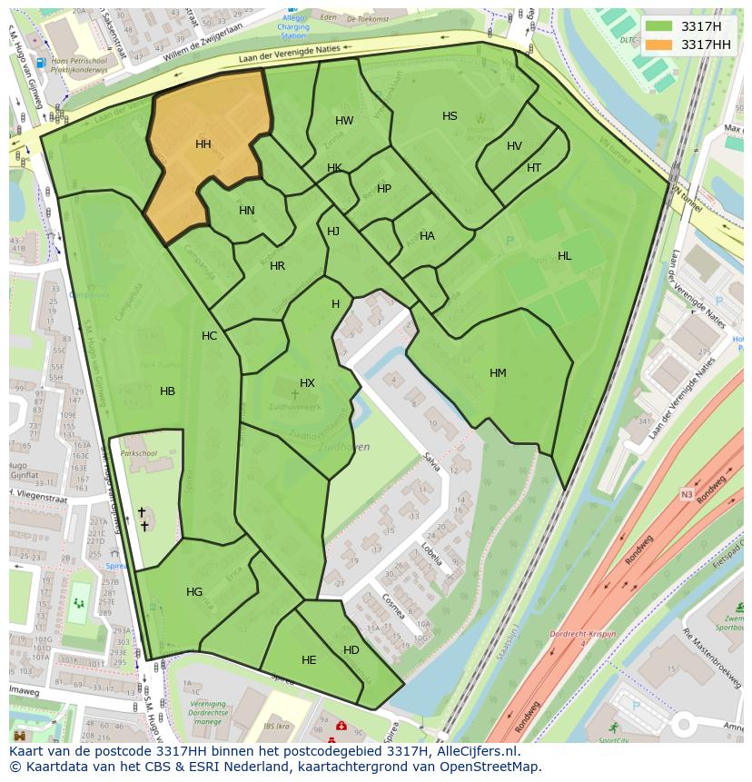 Afbeelding van het postcodegebied 3317 HH op de kaart.