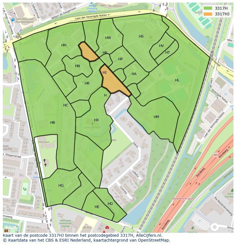 Afbeelding van het postcodegebied 3317 HJ op de kaart.