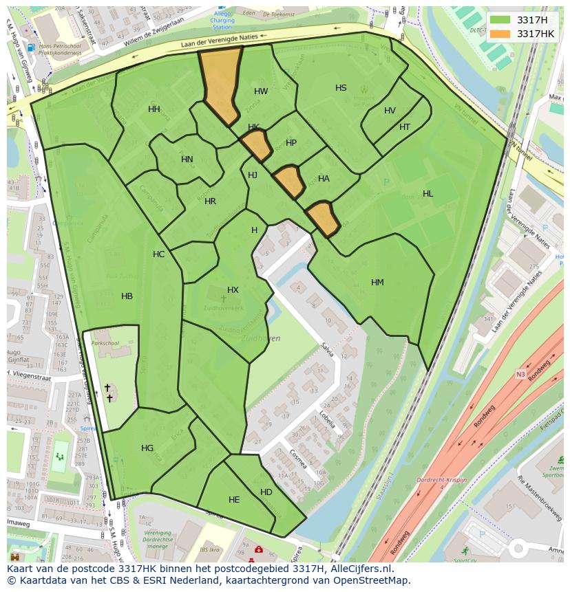 Afbeelding van het postcodegebied 3317 HK op de kaart.