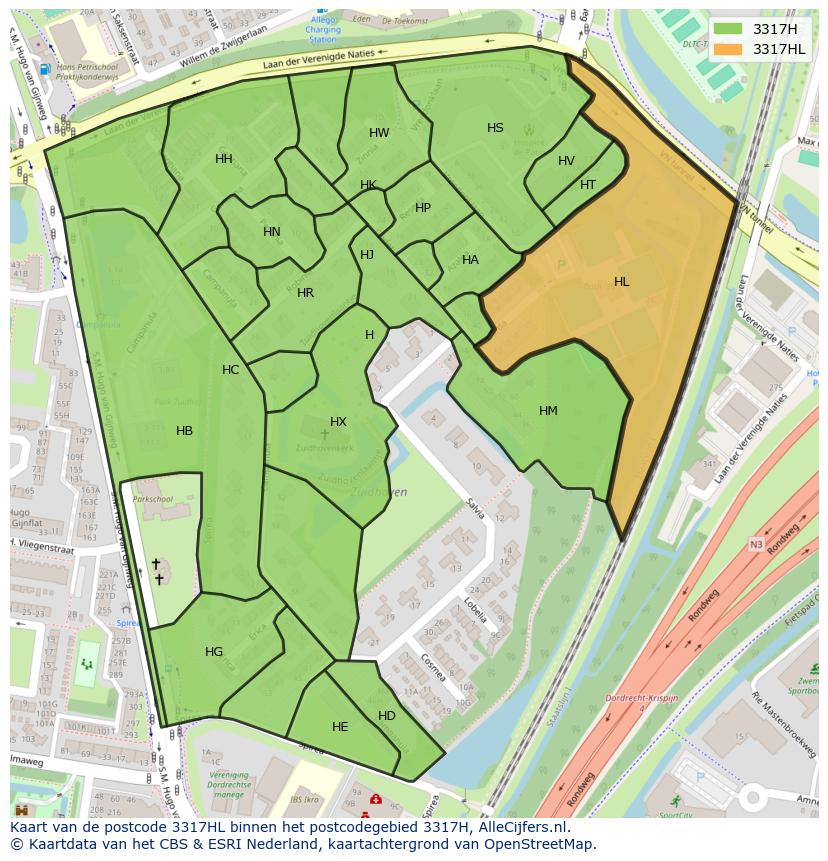 Afbeelding van het postcodegebied 3317 HL op de kaart.