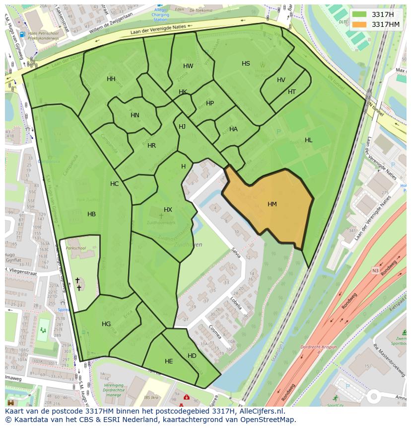 Afbeelding van het postcodegebied 3317 HM op de kaart.