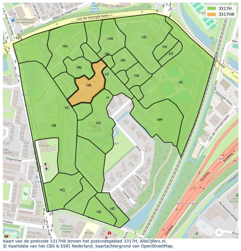 Afbeelding van het postcodegebied 3317 HR op de kaart.