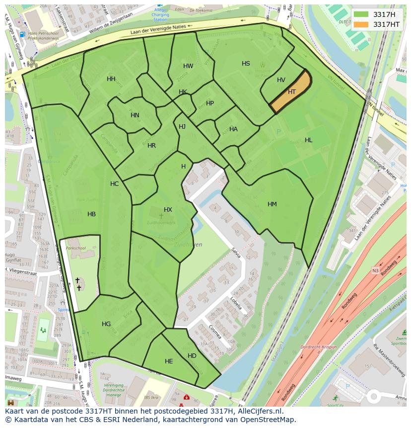 Afbeelding van het postcodegebied 3317 HT op de kaart.