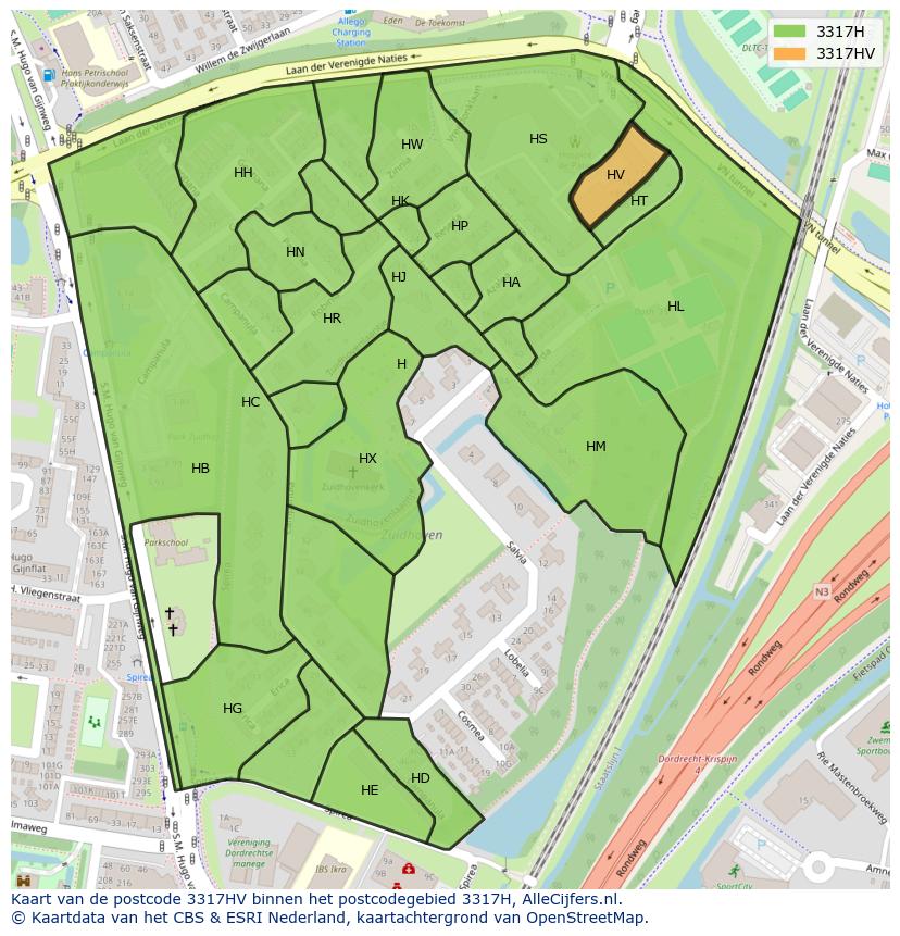 Afbeelding van het postcodegebied 3317 HV op de kaart.