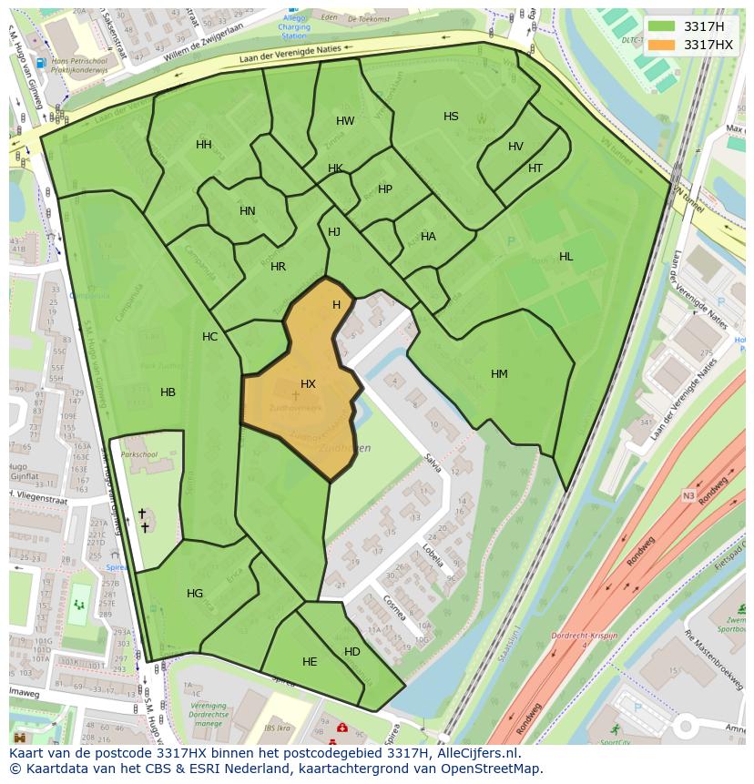Afbeelding van het postcodegebied 3317 HX op de kaart.