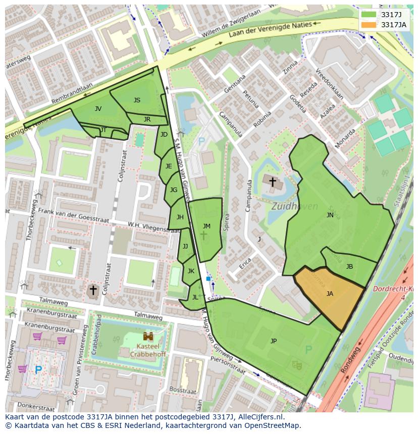Afbeelding van het postcodegebied 3317 JA op de kaart.
