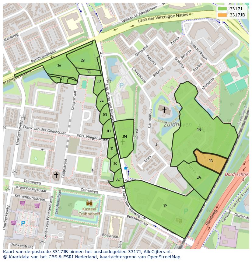 Afbeelding van het postcodegebied 3317 JB op de kaart.