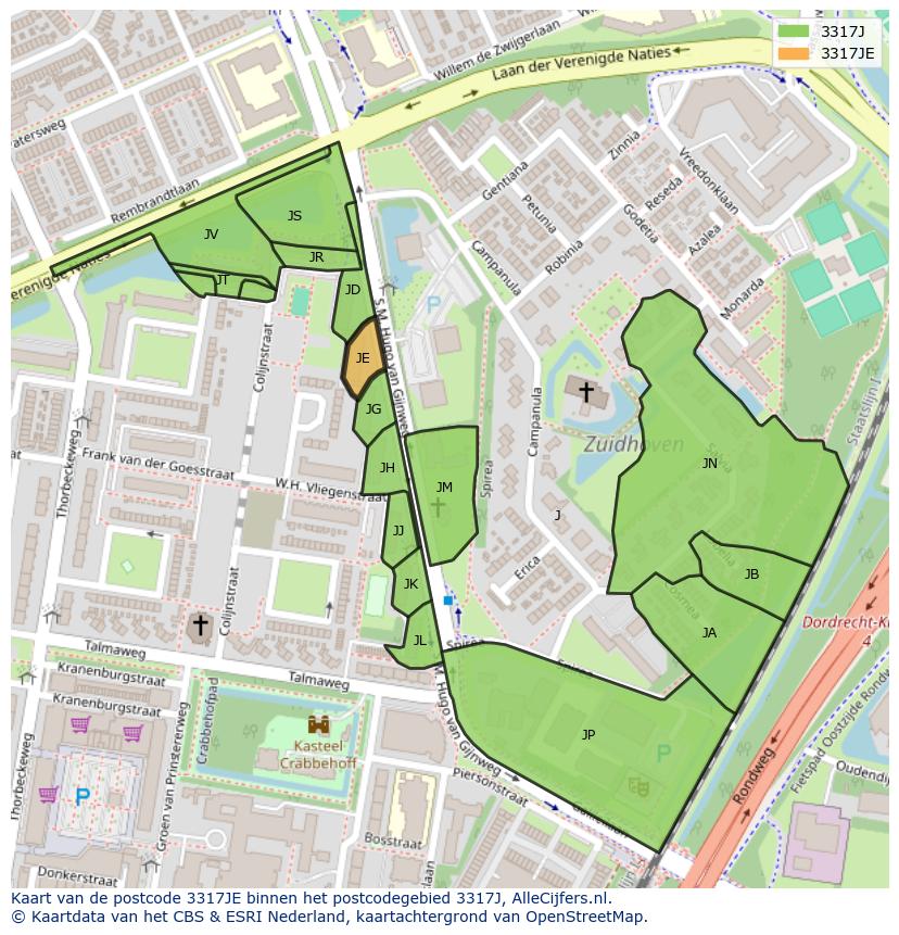 Afbeelding van het postcodegebied 3317 JE op de kaart.