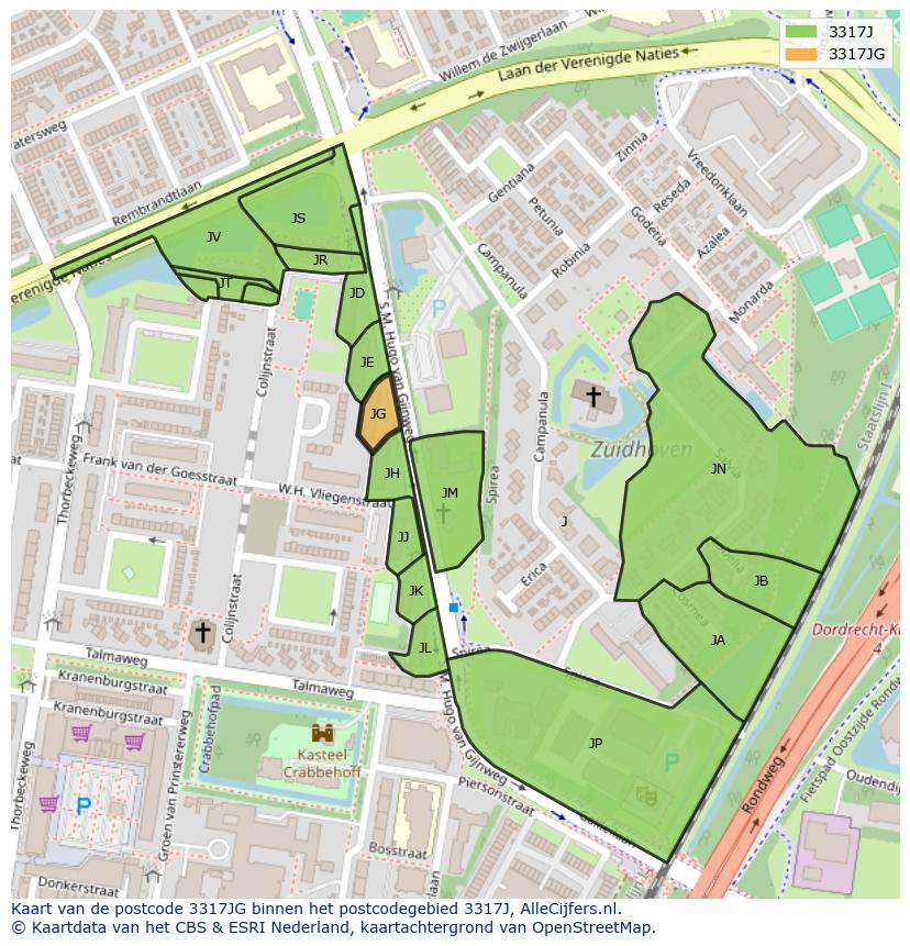Afbeelding van het postcodegebied 3317 JG op de kaart.