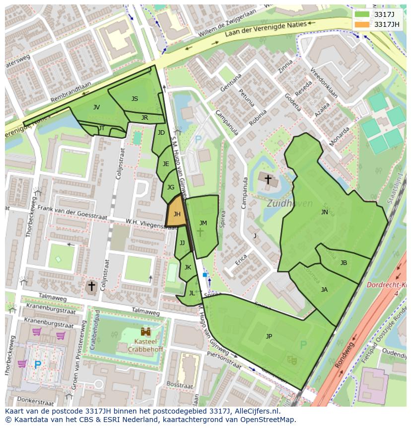 Afbeelding van het postcodegebied 3317 JH op de kaart.