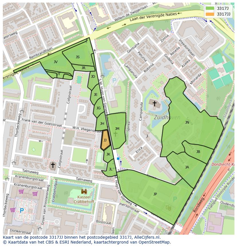 Afbeelding van het postcodegebied 3317 JJ op de kaart.