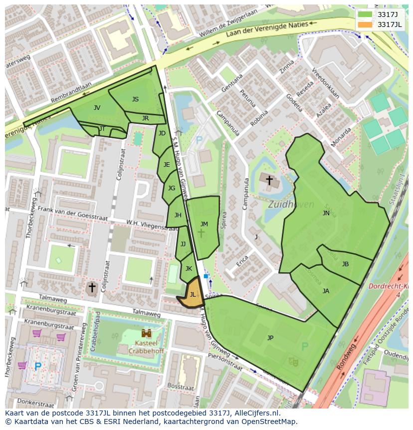 Afbeelding van het postcodegebied 3317 JL op de kaart.