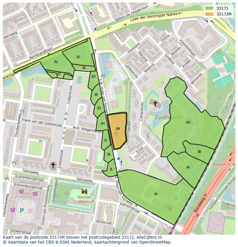 Afbeelding van het postcodegebied 3317 JM op de kaart.