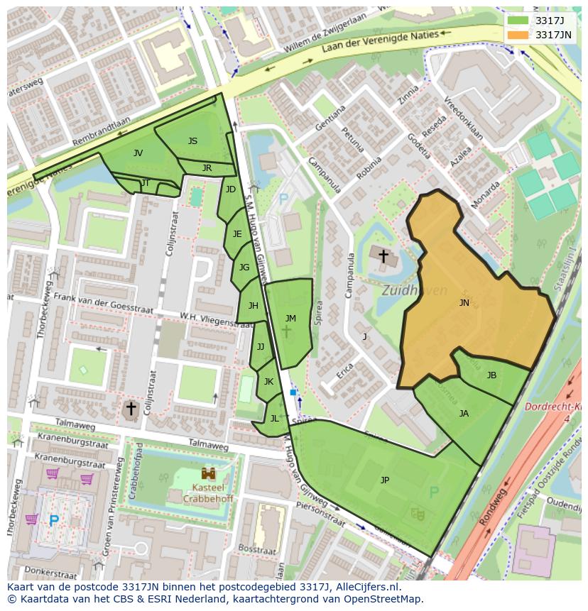 Afbeelding van het postcodegebied 3317 JN op de kaart.