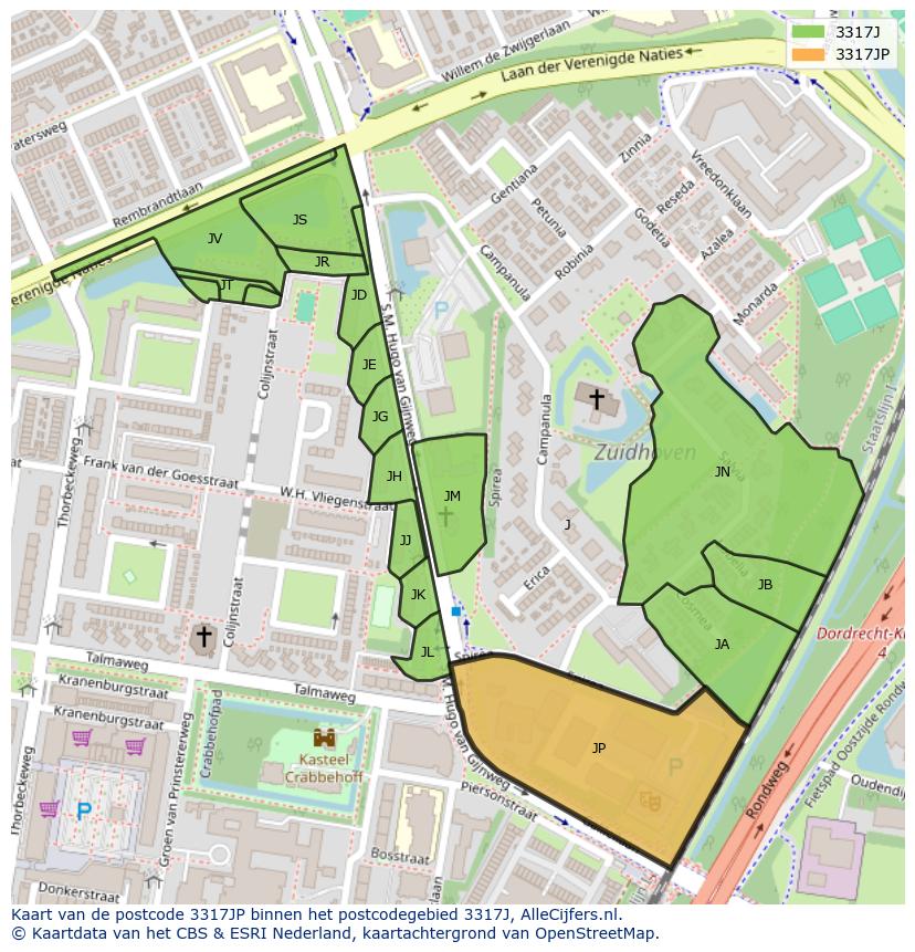 Afbeelding van het postcodegebied 3317 JP op de kaart.