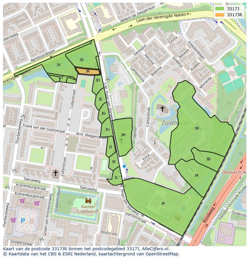 Afbeelding van het postcodegebied 3317 JR op de kaart.