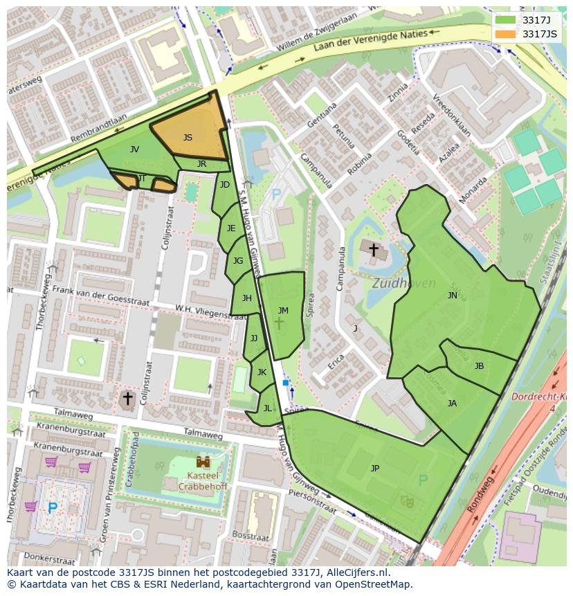 Afbeelding van het postcodegebied 3317 JS op de kaart.