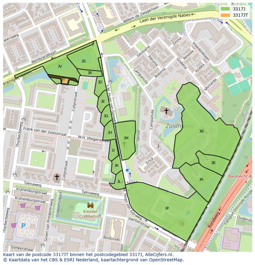 Afbeelding van het postcodegebied 3317 JT op de kaart.