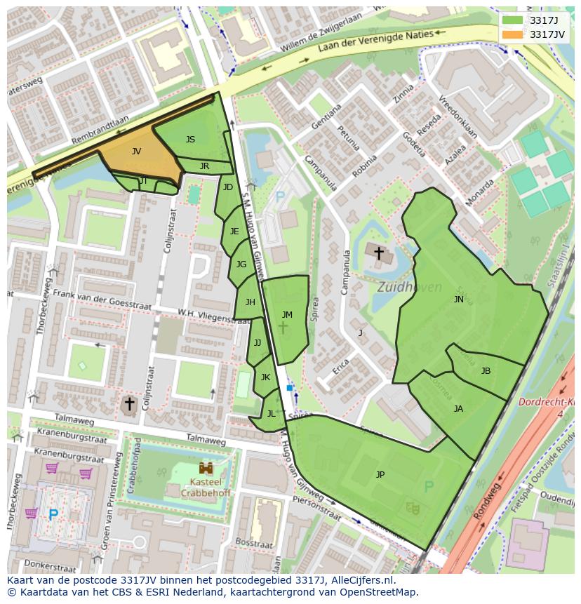 Afbeelding van het postcodegebied 3317 JV op de kaart.