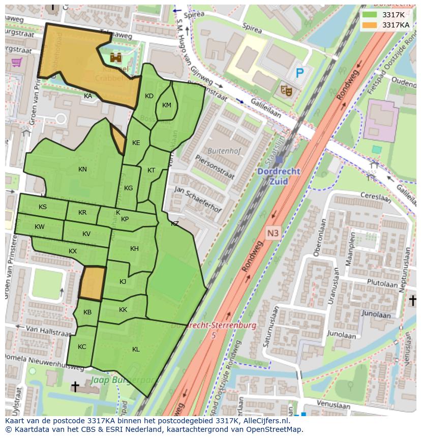 Afbeelding van het postcodegebied 3317 KA op de kaart.