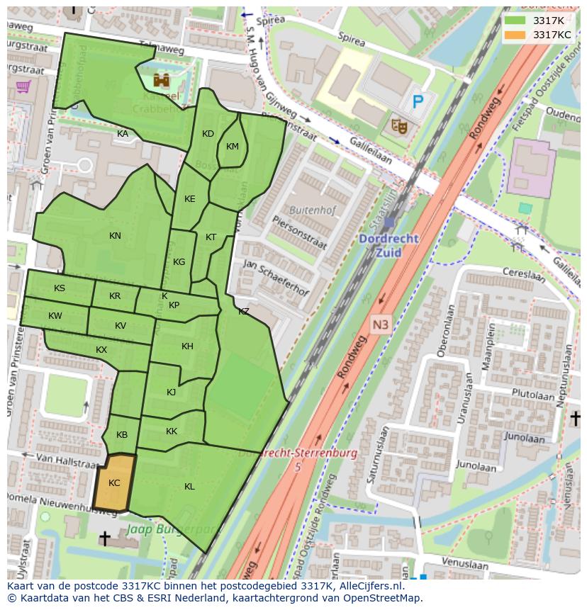 Afbeelding van het postcodegebied 3317 KC op de kaart.