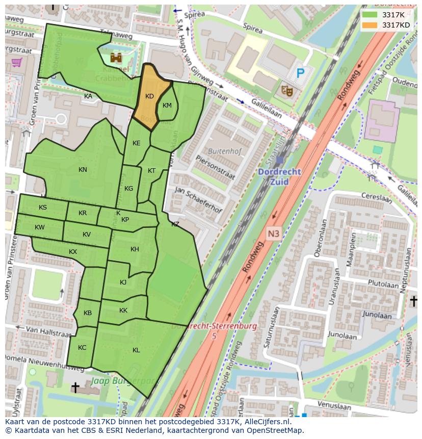 Afbeelding van het postcodegebied 3317 KD op de kaart.