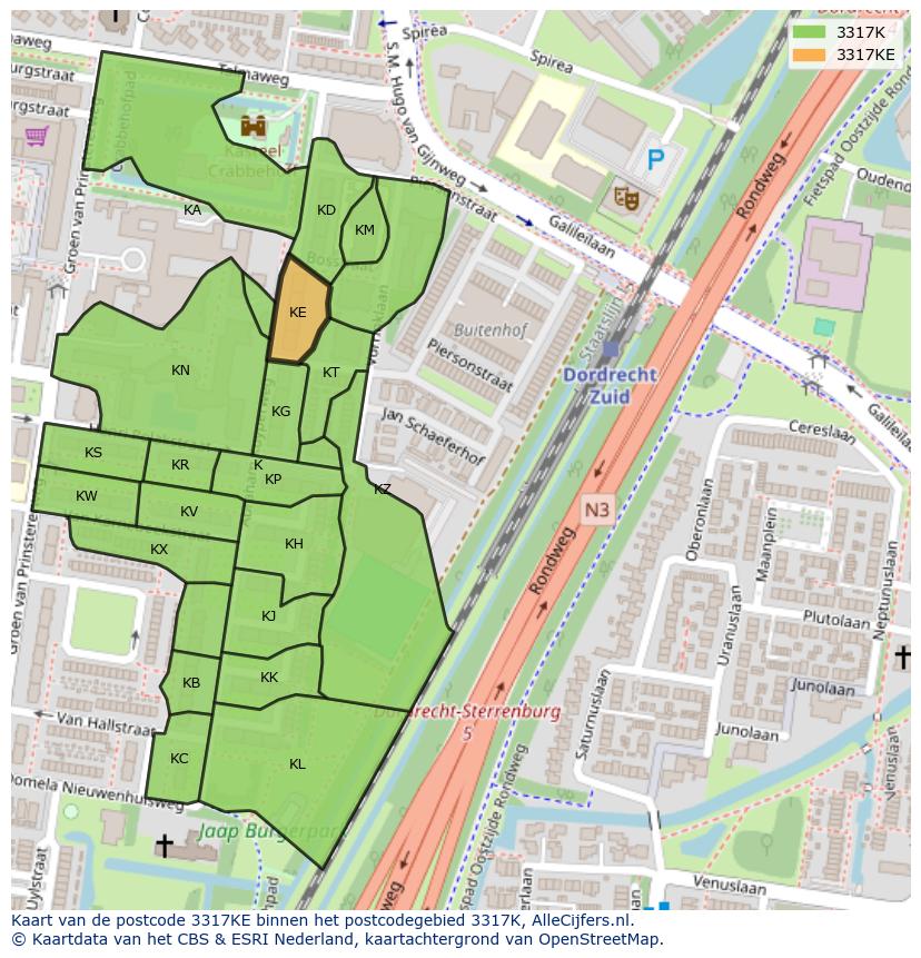 Afbeelding van het postcodegebied 3317 KE op de kaart.