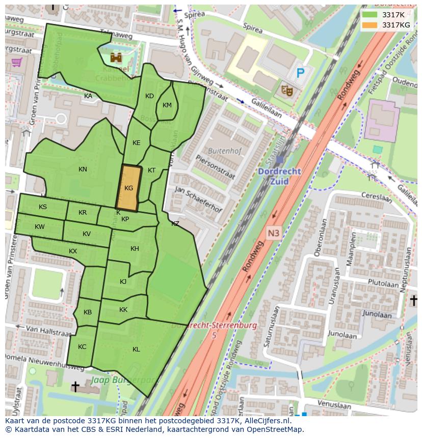 Afbeelding van het postcodegebied 3317 KG op de kaart.