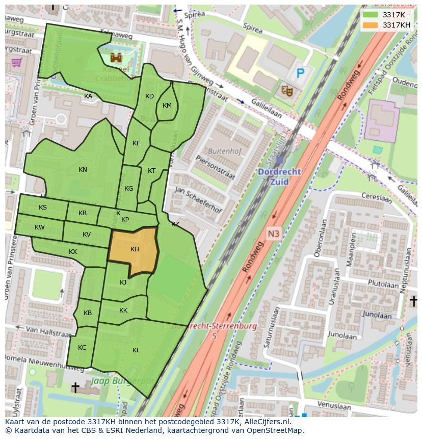 Afbeelding van het postcodegebied 3317 KH op de kaart.