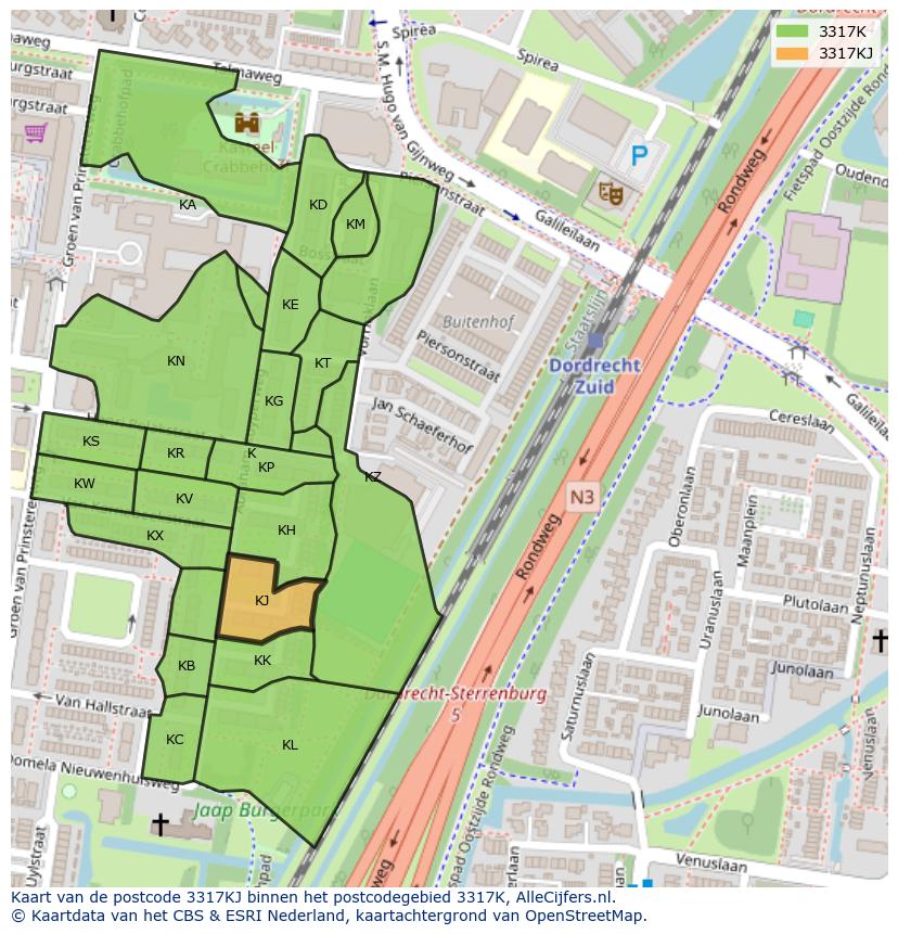 Afbeelding van het postcodegebied 3317 KJ op de kaart.
