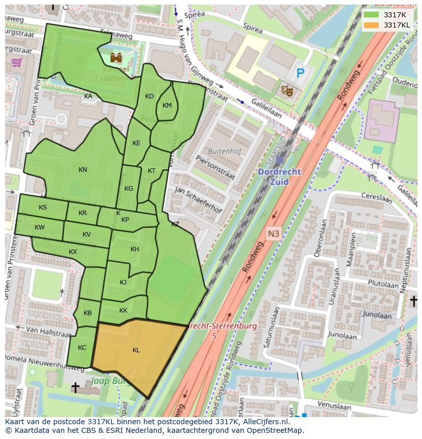 Afbeelding van het postcodegebied 3317 KL op de kaart.