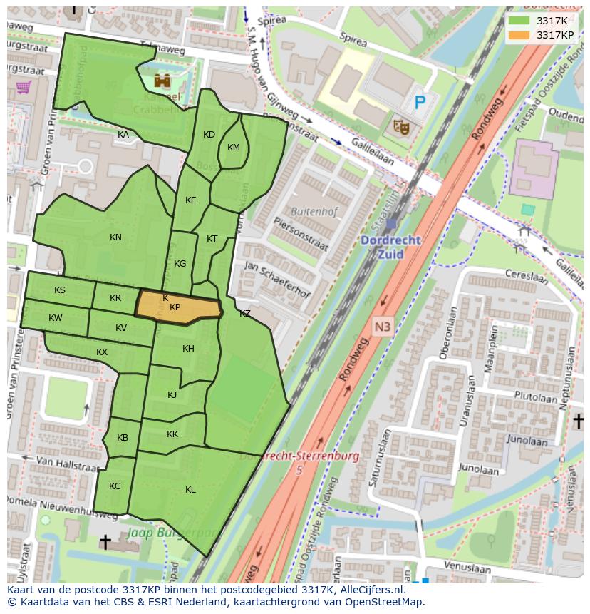 Afbeelding van het postcodegebied 3317 KP op de kaart.