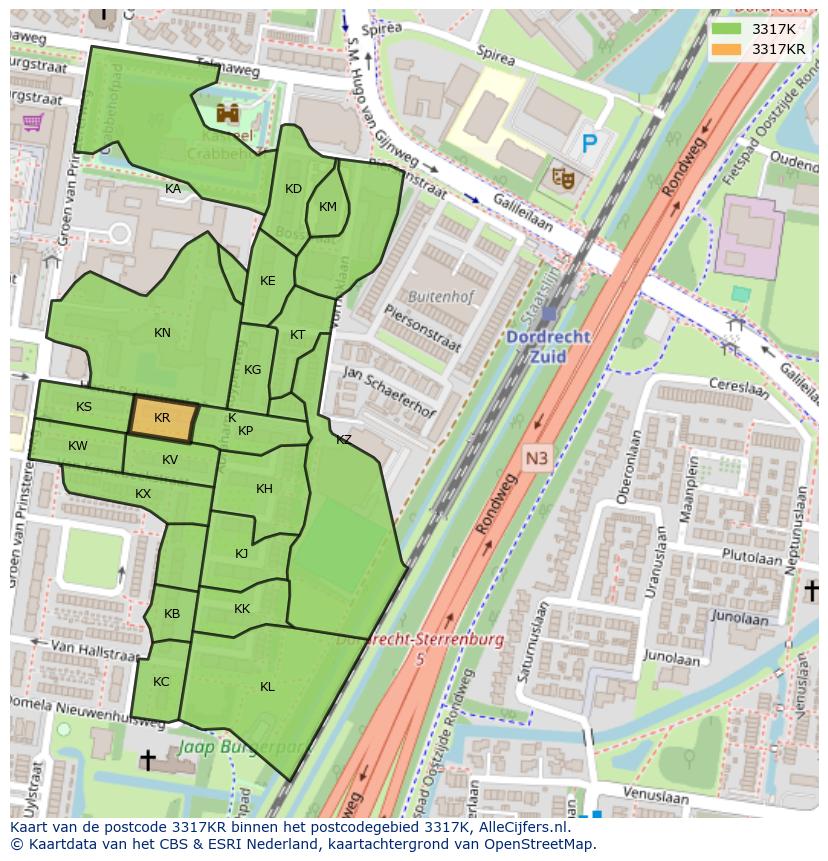 Afbeelding van het postcodegebied 3317 KR op de kaart.