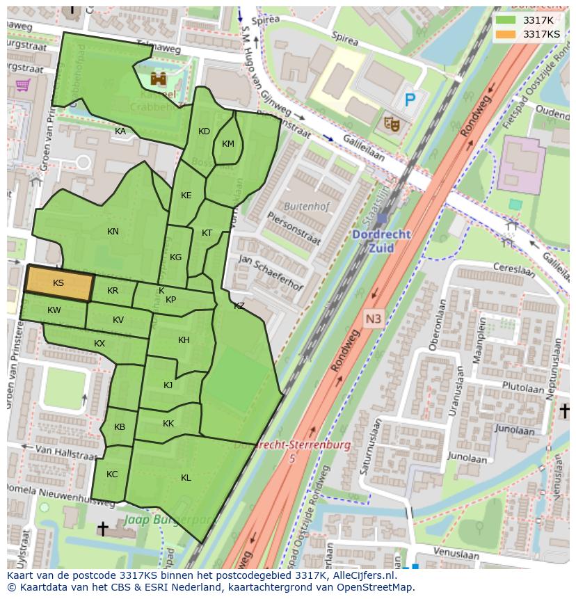 Afbeelding van het postcodegebied 3317 KS op de kaart.