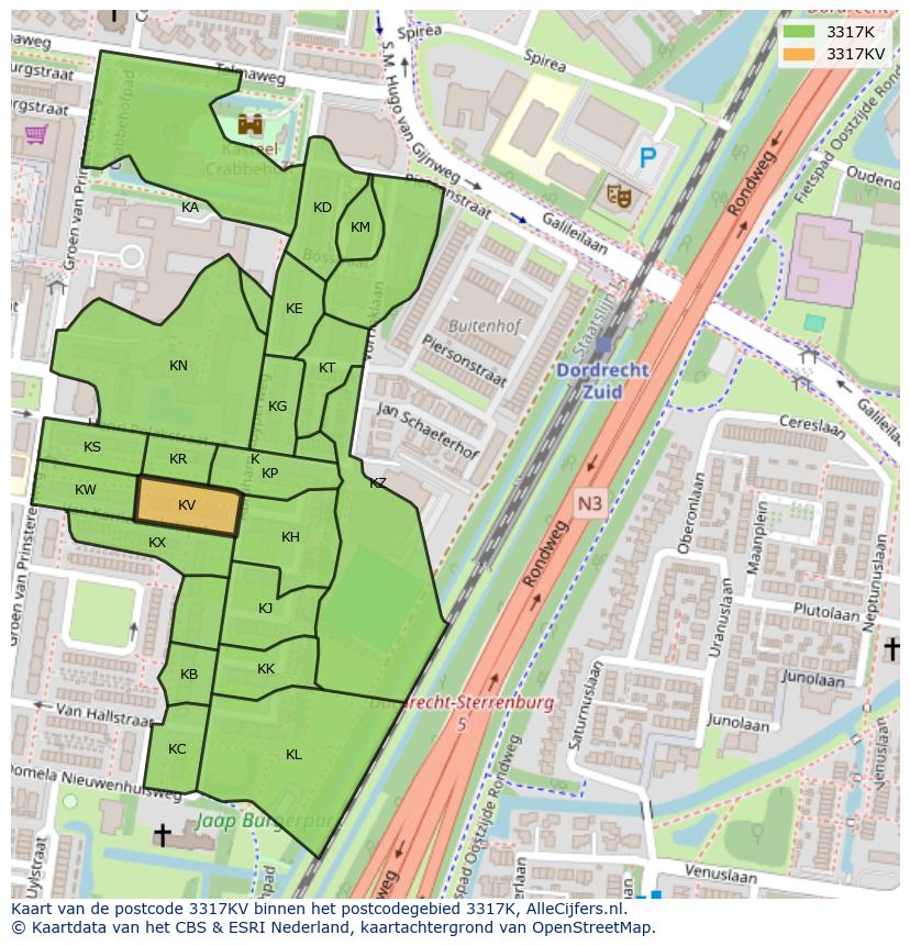 Afbeelding van het postcodegebied 3317 KV op de kaart.