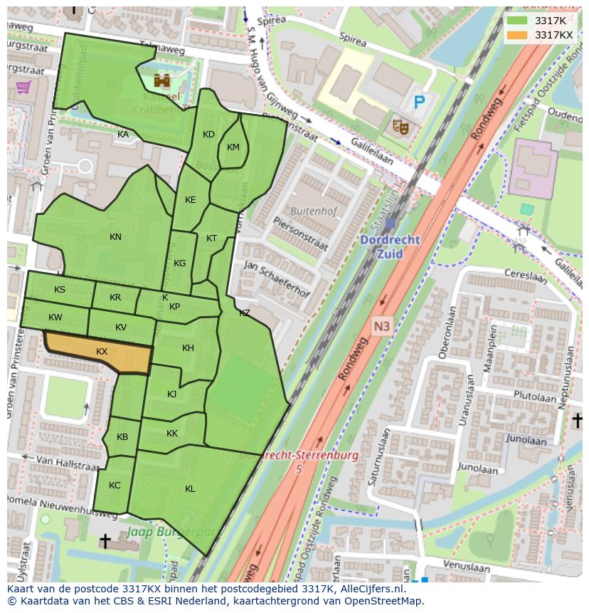 Afbeelding van het postcodegebied 3317 KX op de kaart.