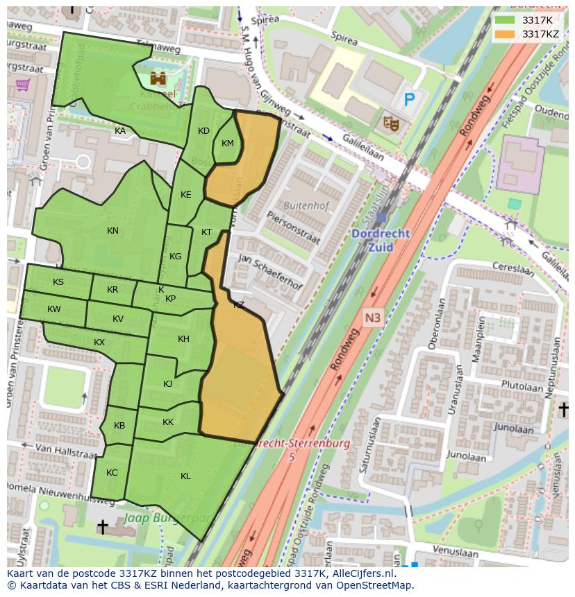 Afbeelding van het postcodegebied 3317 KZ op de kaart.