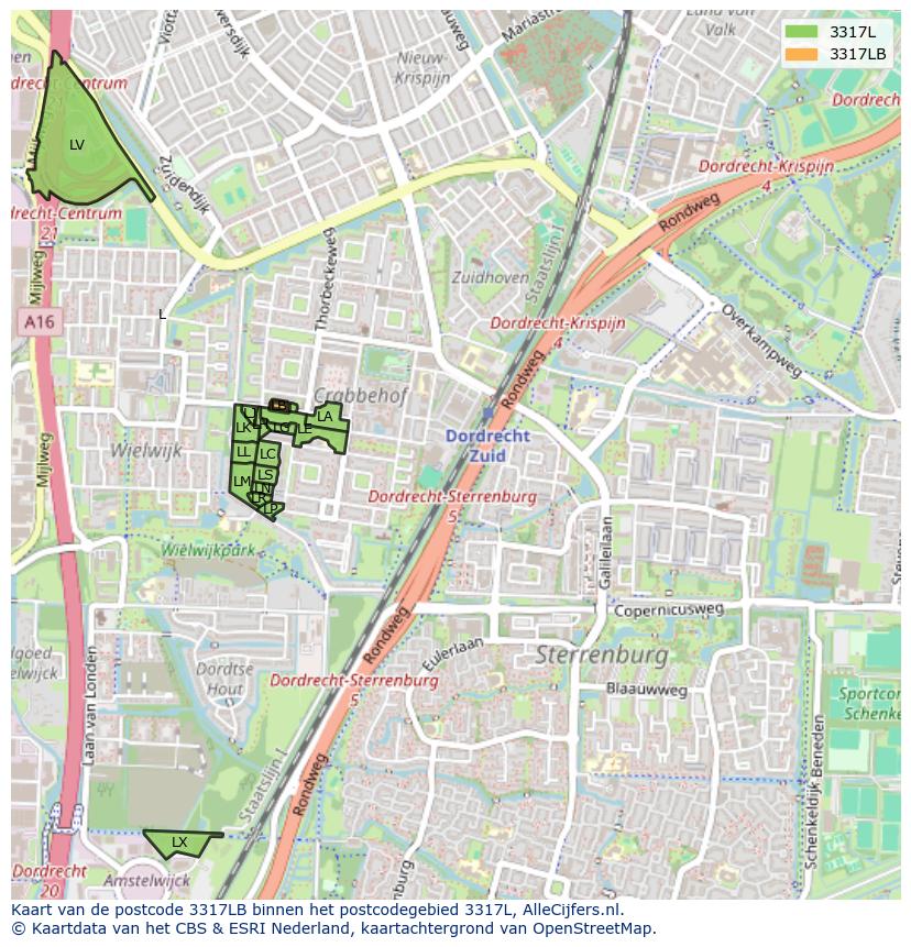 Afbeelding van het postcodegebied 3317 LB op de kaart.