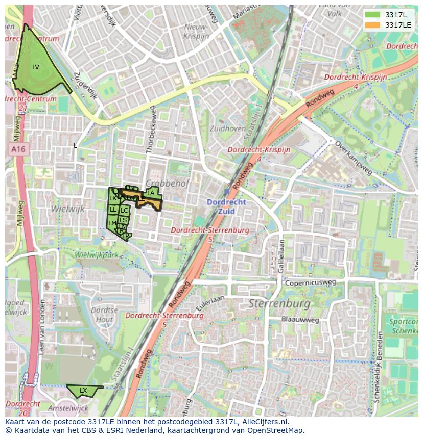 Afbeelding van het postcodegebied 3317 LE op de kaart.